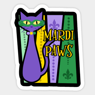 Mardi Paws Mid Century Modern Mardi Gras Funny Cat Sticker